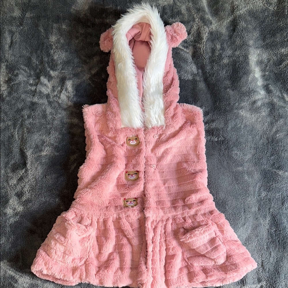 Little Lass Pink Hooded Vest with Bear Ears
